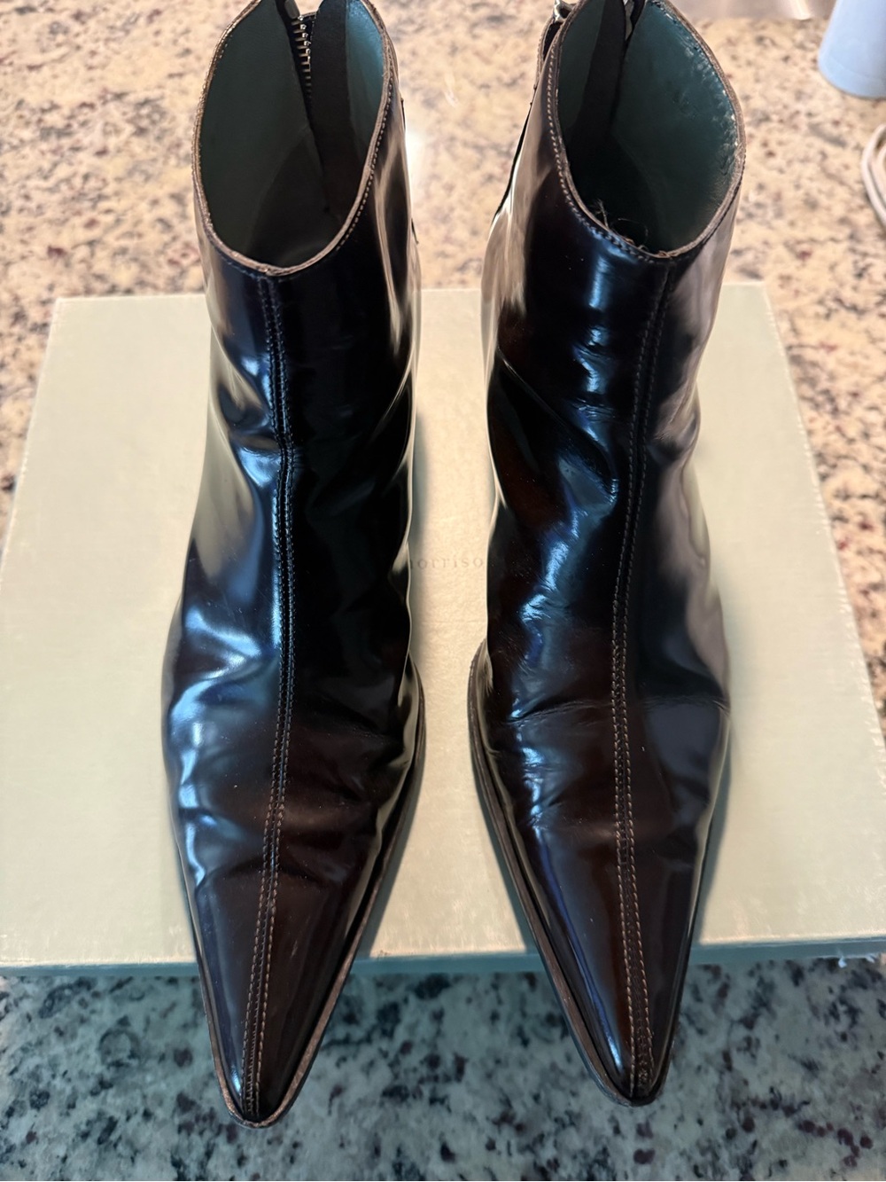 Brown Pointed Toe Leather Ankle Boots